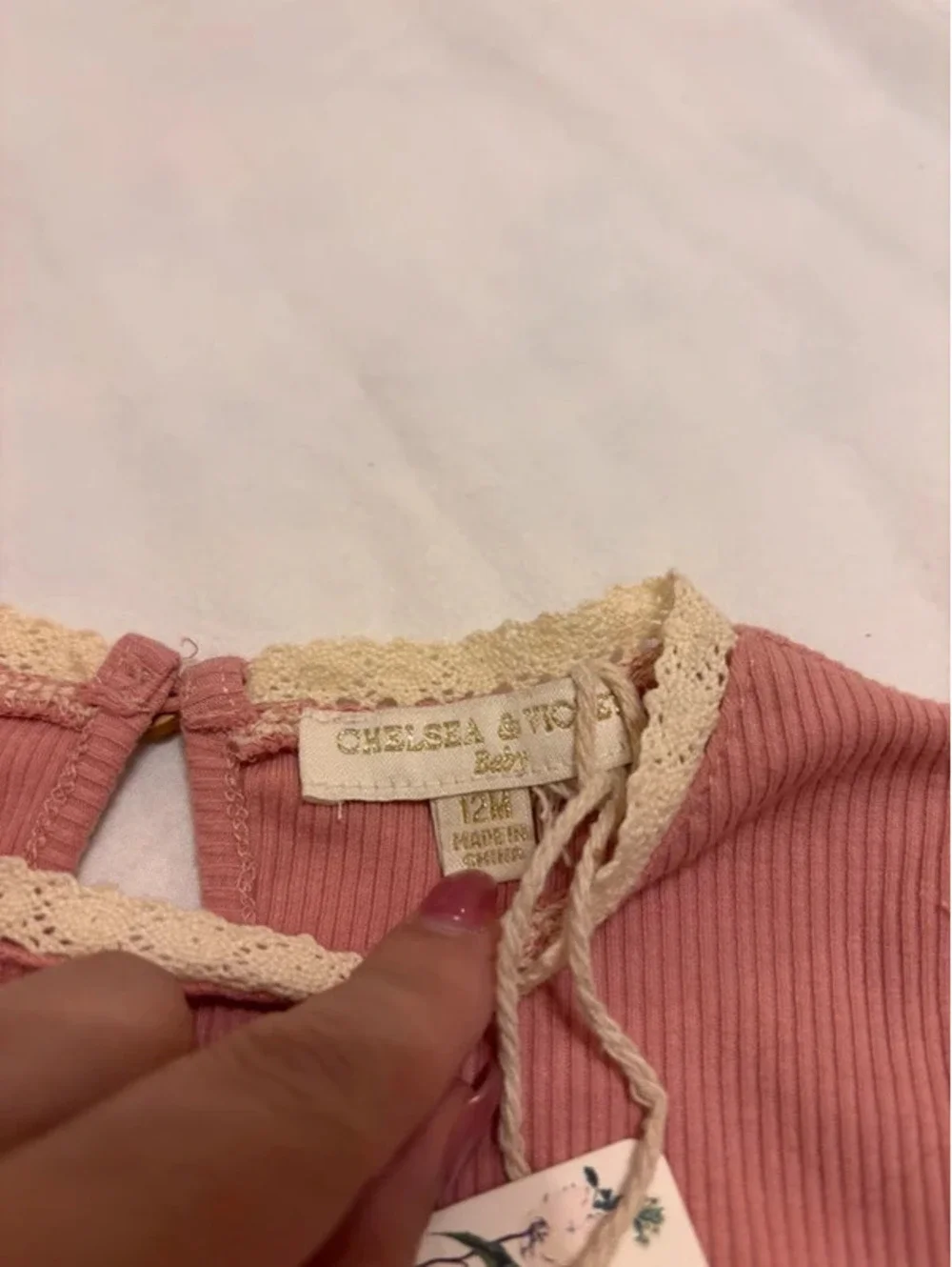 Chelsea & Violet Baby Ribbed Pink Long Sleeve Top 12 Months NWT Lace Trim